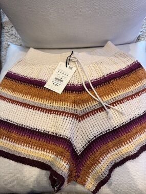 Pull&Bear Cream Knit Shorts with Purple and Mustard Stripes